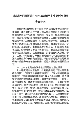 市财政局副局长2025年度民主生活会对照检查材料