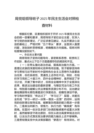 局党组领导班子2025年民主生活会对照检查材料