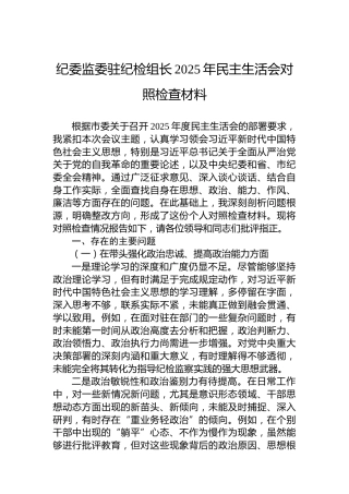 纪委监委驻纪检组长2025年民主生活会对照检查材料