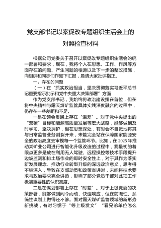 党支部书记以案促改专题组织生活会上的对照检查材料