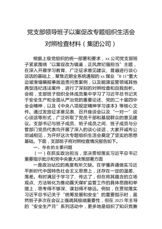 党支部领导班子以案促改专题组织生活会对照检查材料（集团公司）