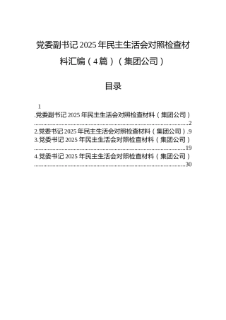 党委副书记2025年民主生活会对照检查材料汇编（4篇）（集团公司）