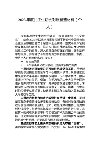 2025年度民主生活会对照检查材料（个人）