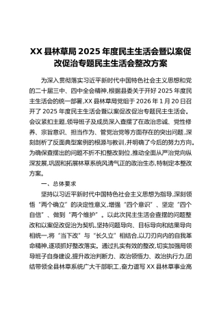 XX县林草局2025年度民主生活会暨以案促改促治专题民主生活会整改方案
