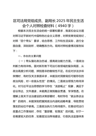 区司法局党组成员、副局长2025年民主生活会个人对照检查材料（4940字）