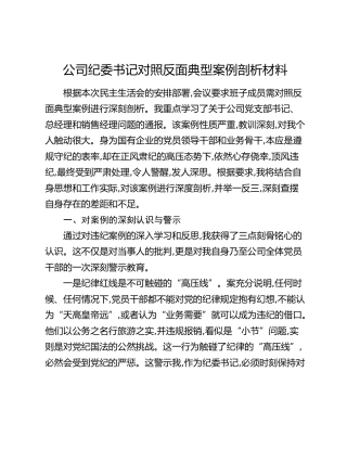 公司纪委书记民主生活会对照反面典型案例剖析材料