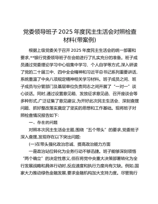 党委领导班子2025年度民主生活会对照检查材料(带案例)