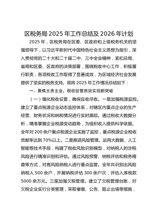 区税务局2025年工作总结及2026年计划