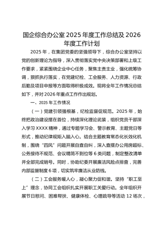 国企综合办公室2025年度工作总结及2026年度工作计划-