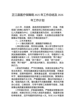 芷江县医疗保障局2025年工作总结及2026年工作计划