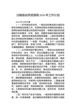 沅陵县自然资源局2026年工作计划
