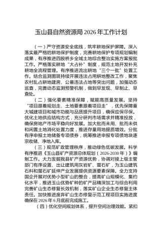 玉山县自然资源局2026年工作计划