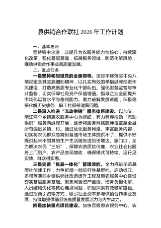 县供销合作联社2026年工作计划