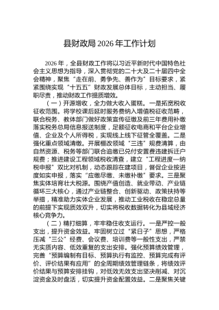 县财政局2026年工作计划