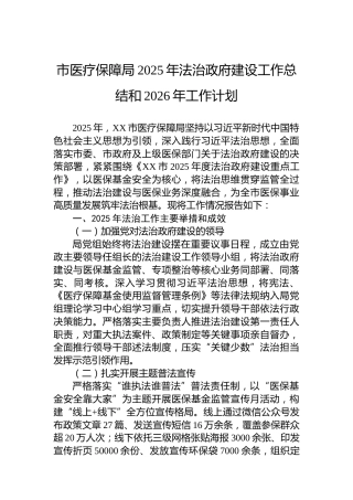 市医疗保障局2025年法治政府建设工作总结和2026年工作计划