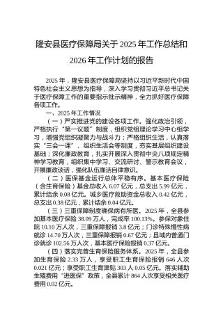 隆安县医疗保障局关于2025年工作总结和2026年工作计划的报告