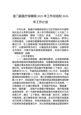 龙门县医疗保障局2025年工作总结和2026年工作计划
