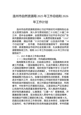 连州市自然资源局2025年工作总结和2026年工作计划