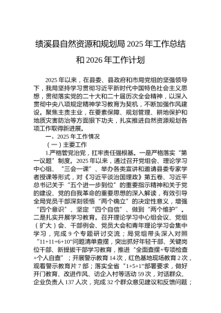 绩溪县自然资源和规划局2025年工作总结和2026年工作计划