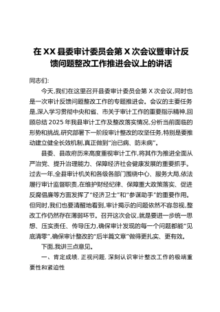 在XX县委审计委员会第X次会议暨审计反馈问题整改工作推进会议上的讲话