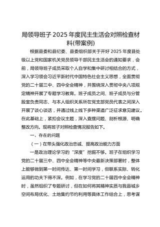 局领导班子2025年度民主生活会对照检查材料(案例)