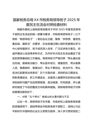 x市税务局领导班子2025年度民主生活会对照检查材料