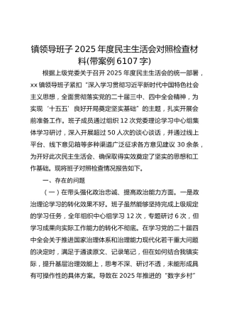 镇领导班子2025年度民主生活会对照检查材料(带案例 6107字)