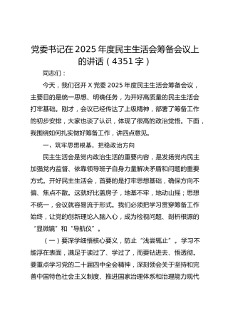 党委书记在2025年度民主生活会筹备会议上的讲话（4351字）