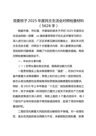 党委班子2025年度民主生活会对照检查材料（5626字）
