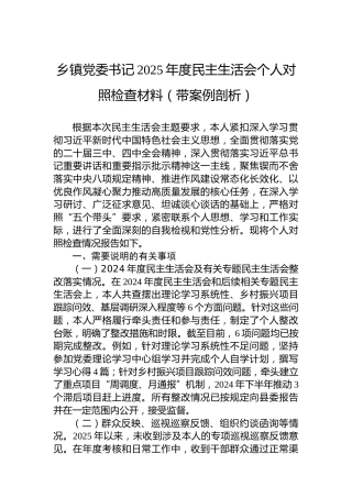 乡镇党委书记2025年度民主生活会个人对照检查材料（带案例剖析）