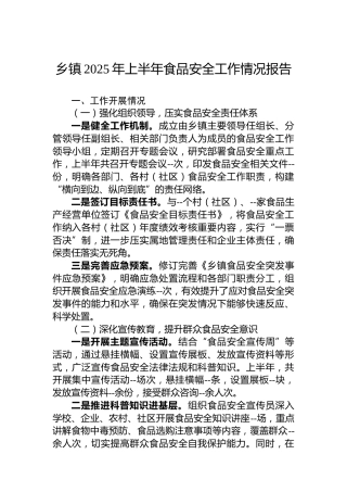乡镇2025年上半年食品安全工作情况报告