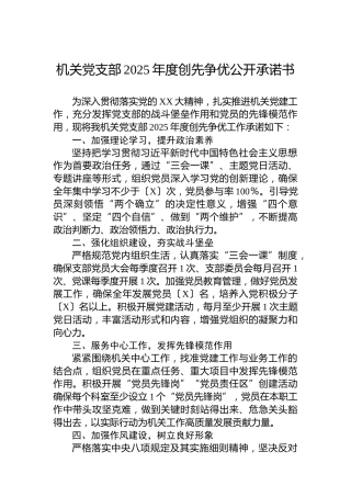 机关党支部2025年度创先争优公开承诺书