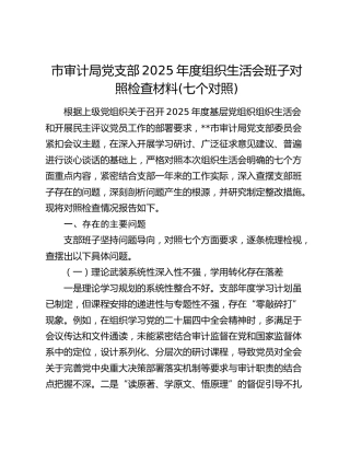 市审计局党支部2025年度组织生活会班子对照检查材料(七个对照)