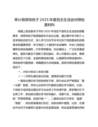 审计局领导班子2025年度民主生活会对照检查材料（五个带头）