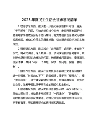 2025年度民主生活会征求意见清单