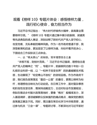 观看《榜样10》专题片体会：感悟榜样力量，践行初心使命，奋力担当作为