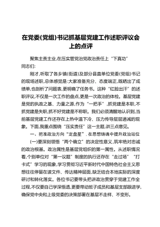 在党委（党组）书记抓基层党建工作述职评议会上的点评
