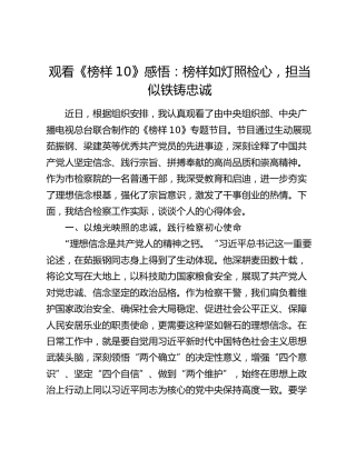 观看《榜样10》感悟：榜样如灯照检心，担当似铁铸忠诚