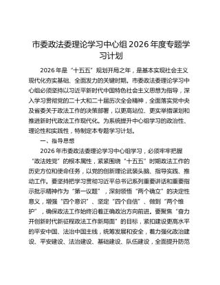 市委政法委理论学习中心组2026年度专题学习计划
