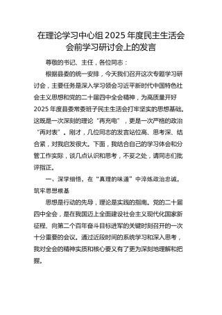 在2025年度民主生活会会前学习研讨会上的发言3