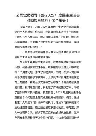 国企党员领导干部2025年度民主生活会对照检查材料