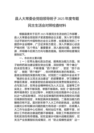 县人大常委会党组领导班子2025年度专题民主生活会对照检查材料