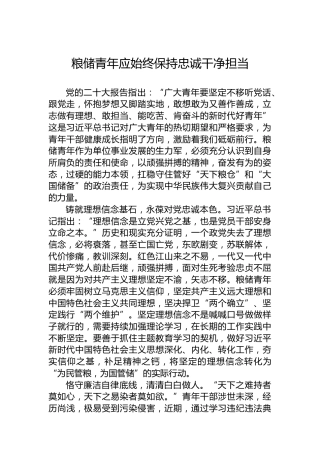 粮储青年应始终保持忠诚干净担当