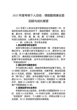2025年度考核个人总结：德能勤绩廉全面回顾与成长展望