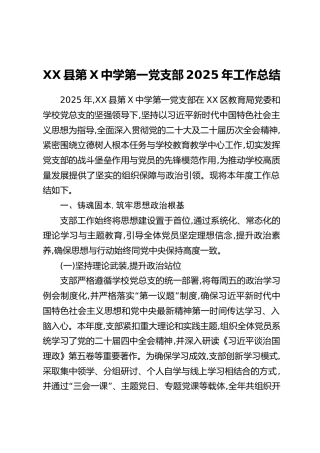 XX县第X中学第一党支部2025年工作总结