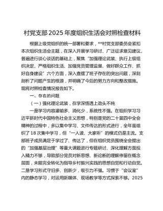 村党支部2025年度组织生活会对照检查材料（六个方面）