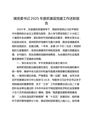 镇党委书记2025年度抓基层党建工作述职报告（2）