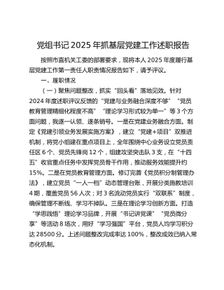 党组书记2025年抓基层党建工作述职报告（2）