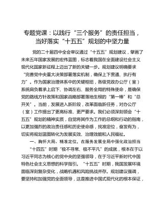 专题党课：以践行“三个服务”的责任担当，当好落实“十五五”规划的中坚力量