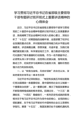 学习贯彻习近平总书记在省部级主要领导干部专题研讨班开班式上重要讲话精神的心得体会5